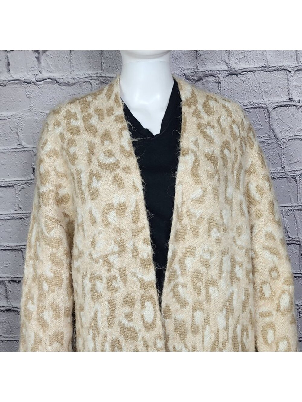Topshop Fuzzy Brushed Animal Pattern Maxi Cardigan, Women's Small